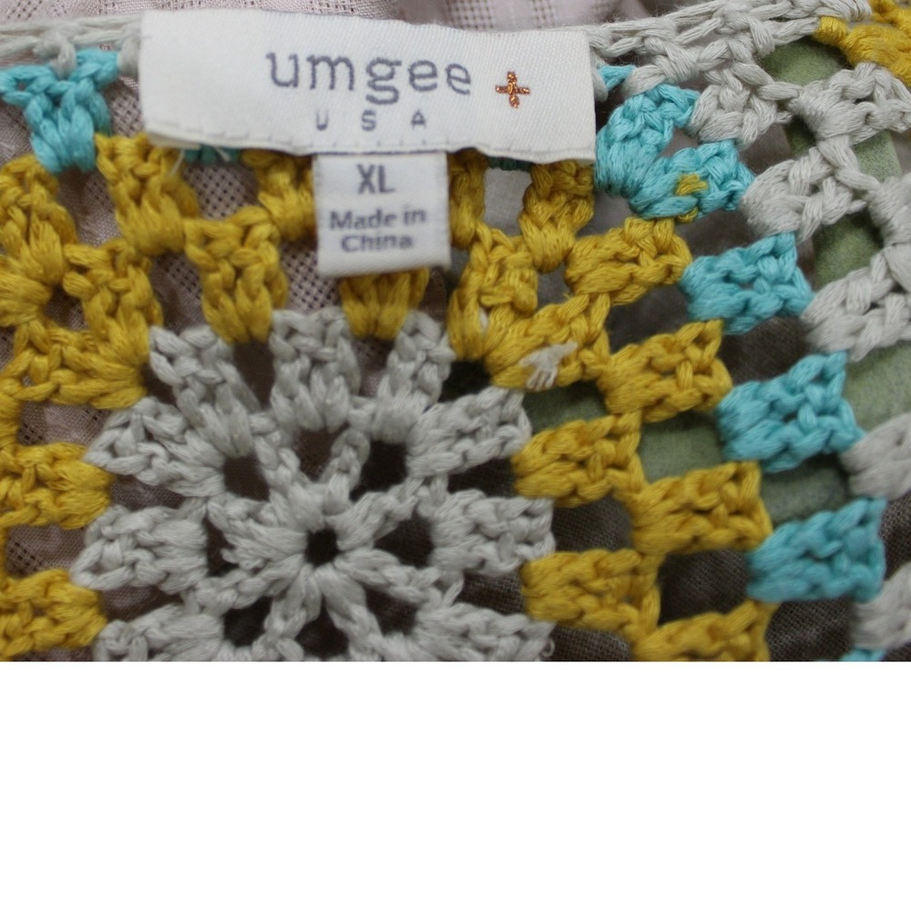 Umgee Boho Crochet Linen Blend Granny Square Kimono Cardigan Women‎ XL Beige - Picture 4 of 4
